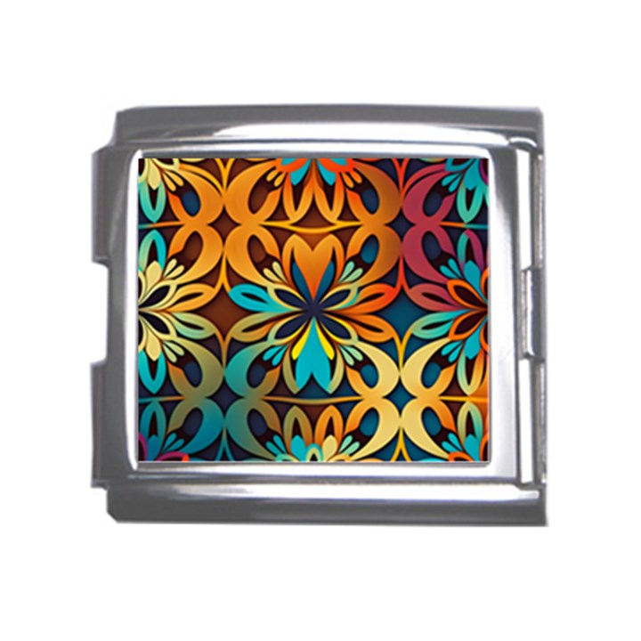 Orange, turquoise and blue pattern  Mega Link Italian Charm (18mm)