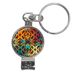 Orange, Turquoise And Blue Pattern  Nail Clippers Key Chain by Sobalvarro