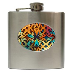 Orange, Turquoise And Blue Pattern  Hip Flask (6 Oz) by Sobalvarro