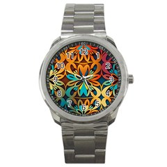 Orange, turquoise and blue pattern  Sport Metal Watch