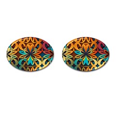 Orange, turquoise and blue pattern  Cufflinks (Oval)