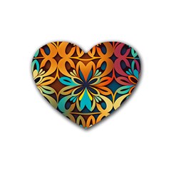 Orange, Turquoise And Blue Pattern  Rubber Heart Coaster (4 Pack) by Sobalvarro