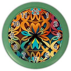 Orange, turquoise and blue pattern  Color Wall Clock