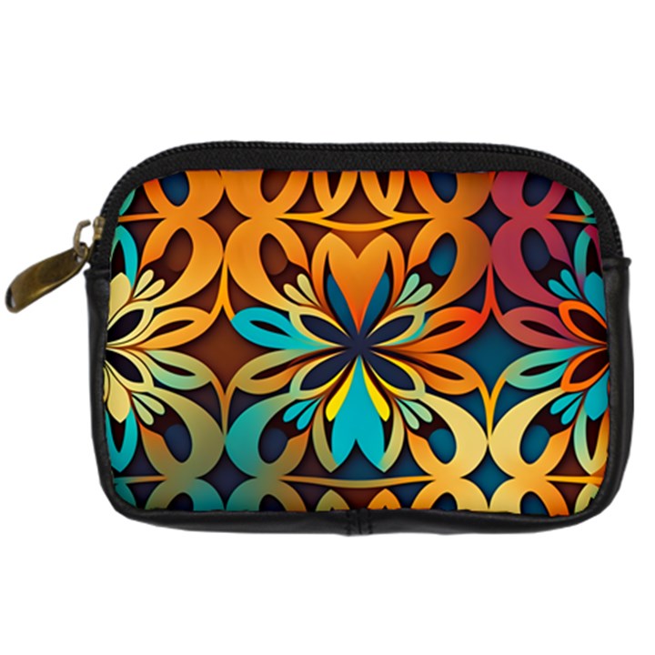 Orange, turquoise and blue pattern  Digital Camera Leather Case