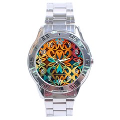 Orange, turquoise and blue pattern  Stainless Steel Analogue Watch