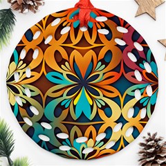 Orange, turquoise and blue pattern  Ornament (Round Filigree)