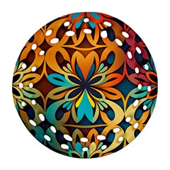 Orange, Turquoise And Blue Pattern  Round Filigree Ornament (two Sides) by Sobalvarro