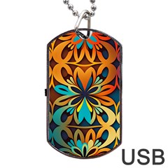 Orange, turquoise and blue pattern  Dog Tag USB Flash (Two Sides)