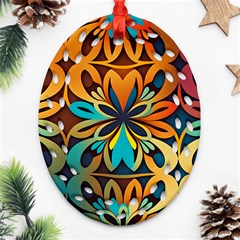 Orange, turquoise and blue pattern  Ornament (Oval Filigree)