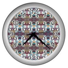 Multicolored Ornate Decorate Pattern Wall Clock (Silver)