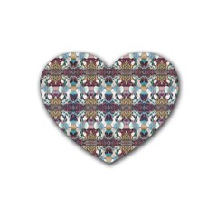 Multicolored Ornate Decorate Pattern Rubber Heart Coaster (4 pack)