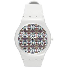 Multicolored Ornate Decorate Pattern Round Plastic Sport Watch (M)