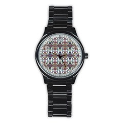 Multicolored Ornate Decorate Pattern Stainless Steel Round Watch