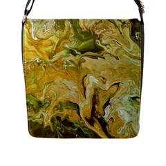 Kaleido Art Gold Flap Closure Messenger Bag (l) by kaleidomarblingart