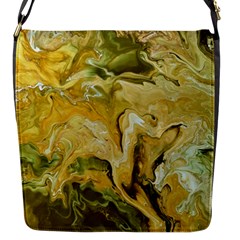 Kaleido Art Gold Flap Closure Messenger Bag (s) by kaleidomarblingart