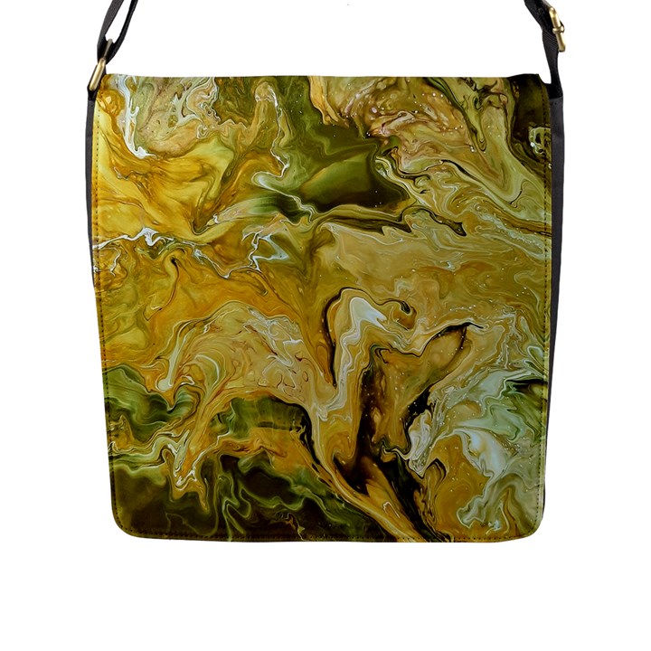 Kaleido Art Gold Flap Closure Messenger Bag (L)