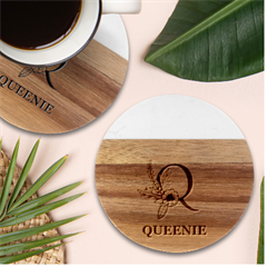 Personalized Name - Marble Wood Coaster (Round)