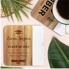 Personalized Name Graduation Class Ceremony Gift - Marble Wood Coaster (Square)