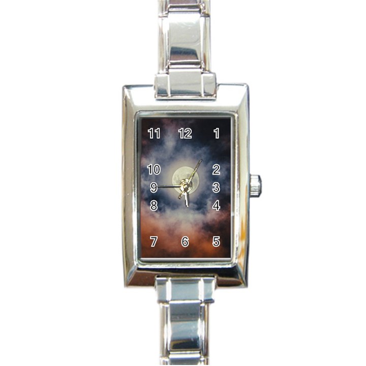 Dark Full Moonscape Midnight Scene Rectangle Italian Charm Watch