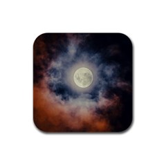 Dark Full Moonscape Midnight Scene Rubber Square Coaster (4 Pack) by dflcprintsclothing