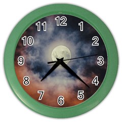 Dark Full Moonscape Midnight Scene Color Wall Clock by dflcprintsclothing