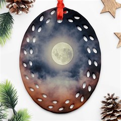 Dark Full Moonscape Midnight Scene Oval Filigree Ornament (two Sides)