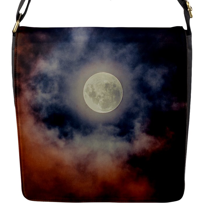 Dark Full Moonscape Midnight Scene Flap Closure Messenger Bag (S)