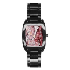 Cora; Abstraction Stainless Steel Barrel Watch by kaleidomarblingart