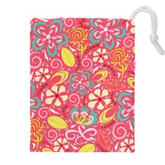 Whimsy Floral Pattern  Drawstring Pouch (4xl) by PaperDesignNest