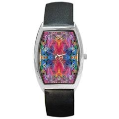 Firey Repeats I Barrel Style Metal Watch by kaleidomarblingart