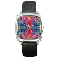 Firey Repeats I Square Metal Watch by kaleidomarblingart