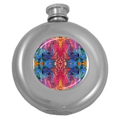 Firey Repeats I Round Hip Flask (5 Oz) by kaleidomarblingart