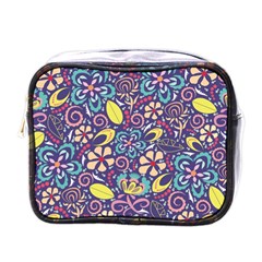 Whimsy Spring Floral Pattern Blue Mini Toiletries Bag (one Side)