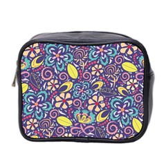 Whimsy Spring Floral Pattern Blue Mini Toiletries Bag (two Sides)