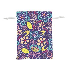 Whimsy Spring Floral Pattern Blue Lightweight Drawstring Pouch (m) by PaperDesignNest