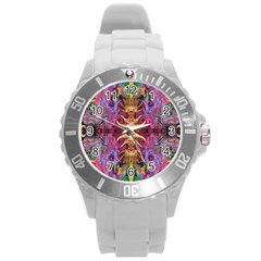 Firey Repeats Iv Round Plastic Sport Watch (l) by kaleidomarblingart