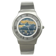 Bird Flying Over Stormy Sky Stainless Steel Watch by dflcprintsclothing