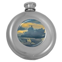 Bird Flying Over Stormy Sky Round Hip Flask (5 Oz) by dflcprintsclothing