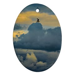 Bird Flying Over Stormy Sky Oval Ornament (two Sides)