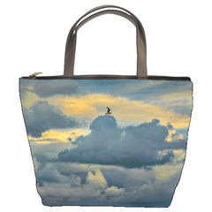 Bird Flying Over Stormy Sky Bucket Bag by dflcprintsclothing