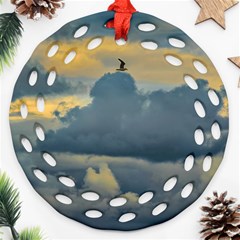 Bird Flying Over Stormy Sky Round Filigree Ornament (two Sides)