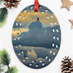 Bird Flying Over Stormy Sky Oval Filigree Ornament (two Sides)