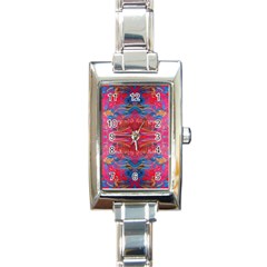 Red Swirls Repeats Iii Rectangle Italian Charm Watch by kaleidomarblingart