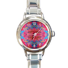 Red Swirls Repeats Iii Round Italian Charm Watch by kaleidomarblingart