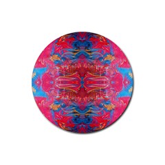 Red Swirls Repeats Iii Rubber Coaster (round) by kaleidomarblingart