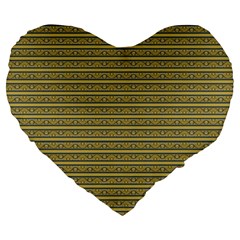 Golden Striped Decorative Pattern Large 19  Premium Heart Shape Cushions by dflcprintsclothing