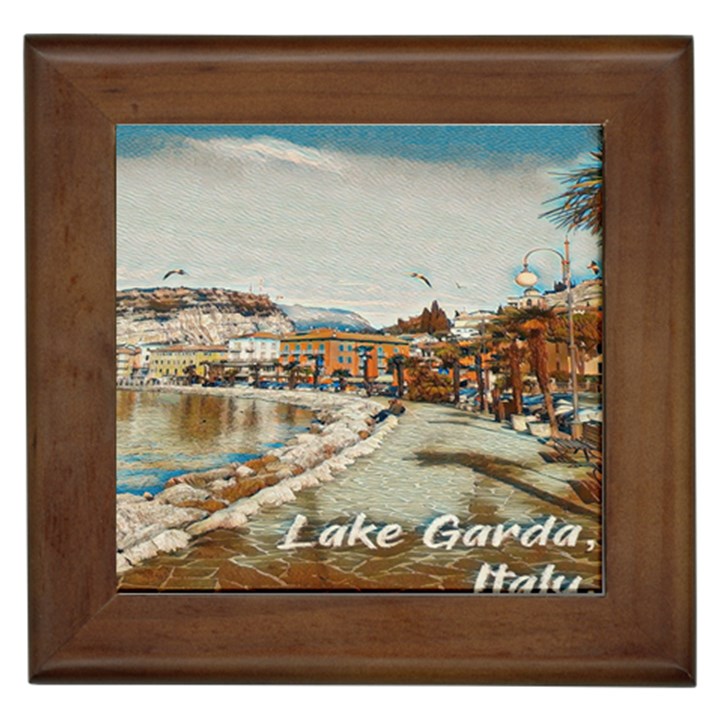 Birds And People On Lake Garda Framed Tile