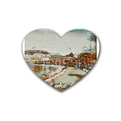 Birds And People On Lake Garda Rubber Coaster (heart) by ConteMonfrey