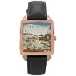 Birds And People On Lake Garda Rose Gold Leather Watch  Front