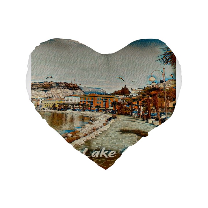 Birds And People On Lake Garda Standard 16  Premium Flano Heart Shape Cushions